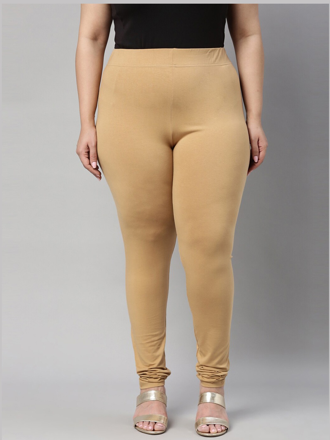 

Go Colors Women Mustard Yellow Solid Plus Size Cotton Churidar-Length Leggings