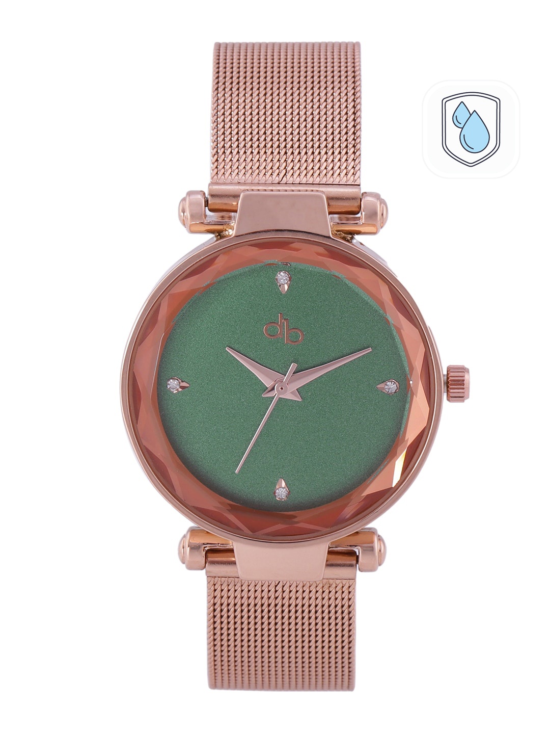 

DressBerry Women Green Dial & Rose Gold-Toned Straps Analogue Watch DB-SS21-6E