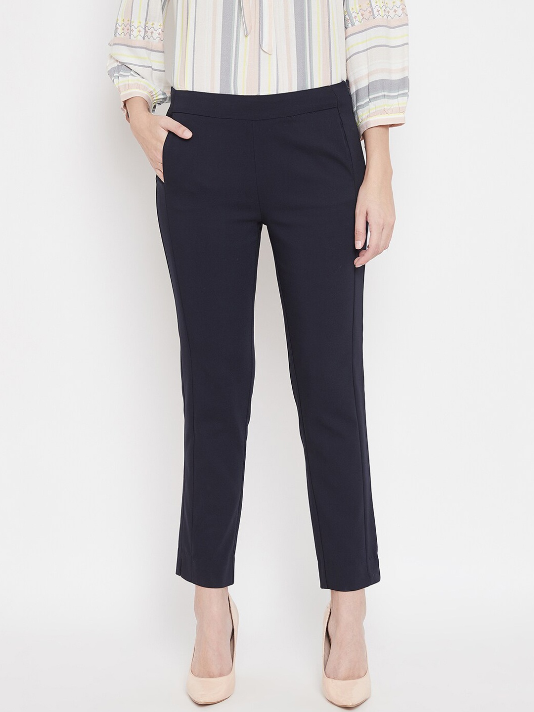 

Madame Women Navy Blue Formal Trousers