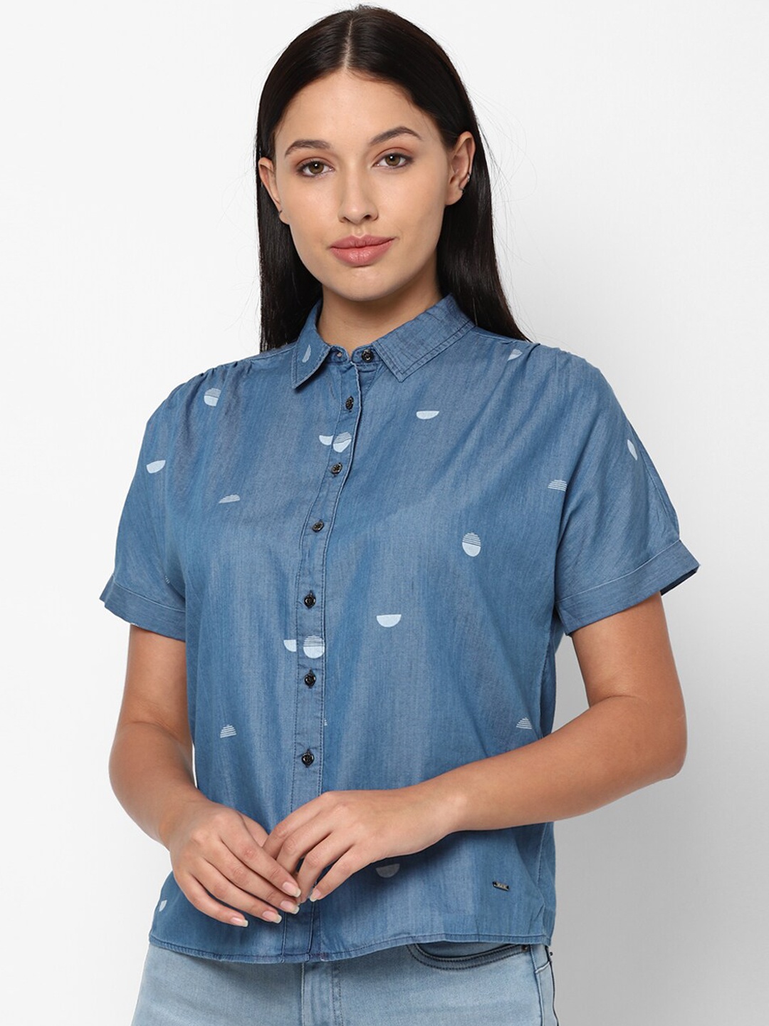 

Allen Solly Woman Women Blue Opaque Printed Casual Shirt