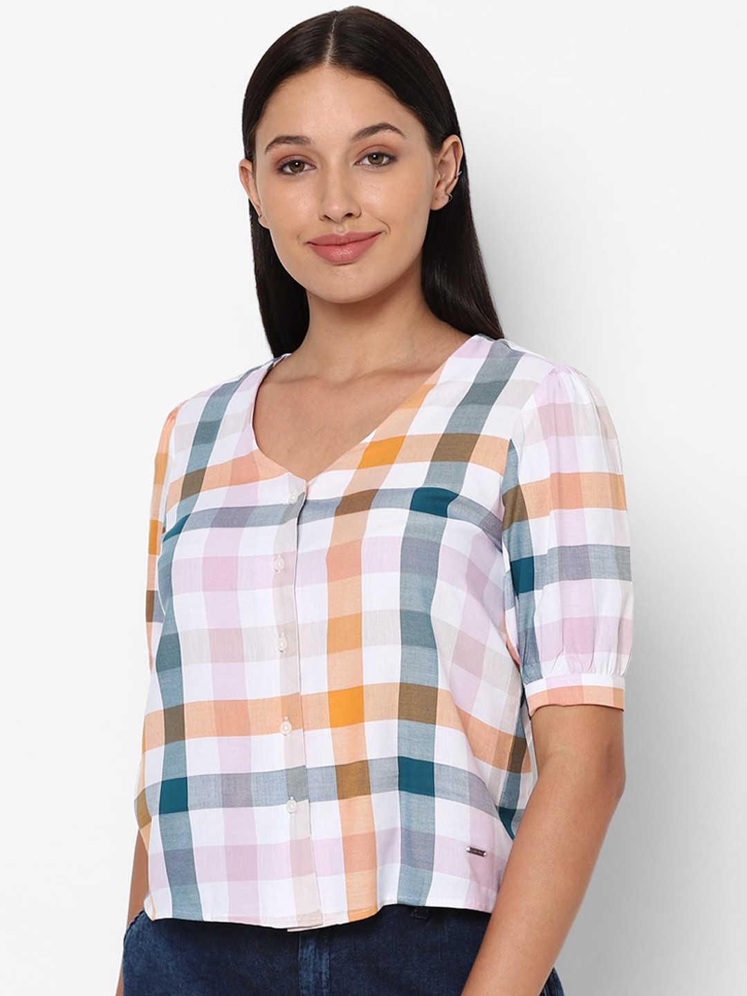 

Allen Solly Woman Women Multicoloured Gingham Checks Opaque Checked Casual Shirt, Multi
