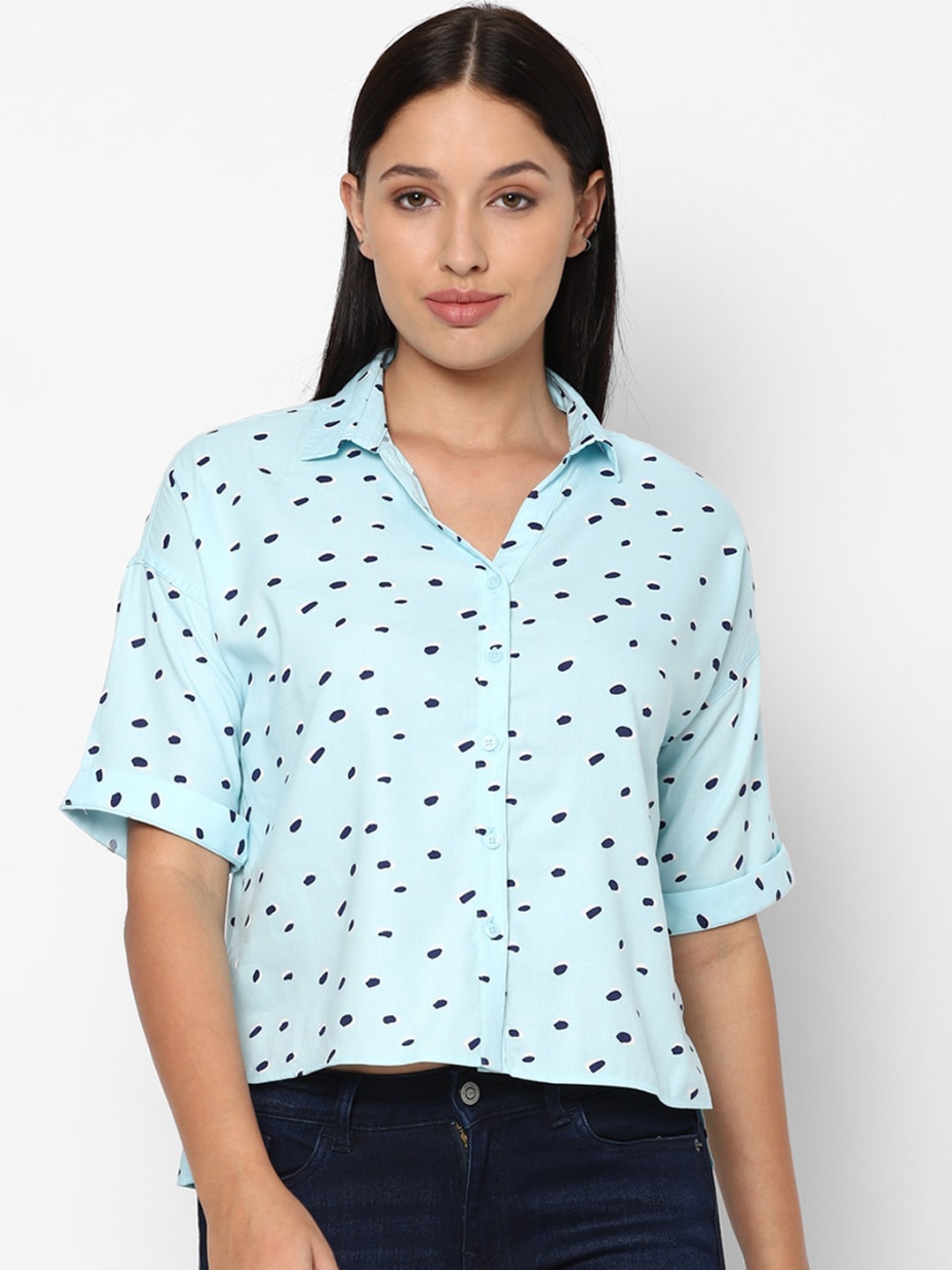 

Allen Solly Woman Women Blue & Navy Blue Opaque Printed Casual Shirt