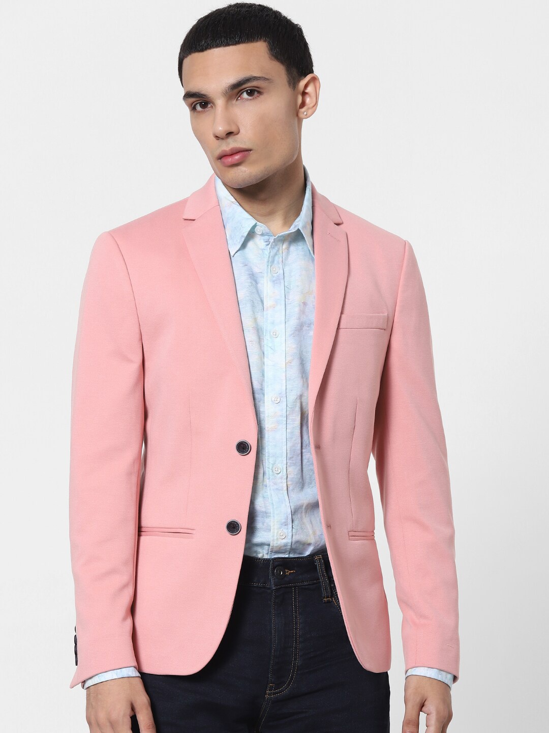 

Jack & Jones Men Pink Solid Single-Breasted Blazer