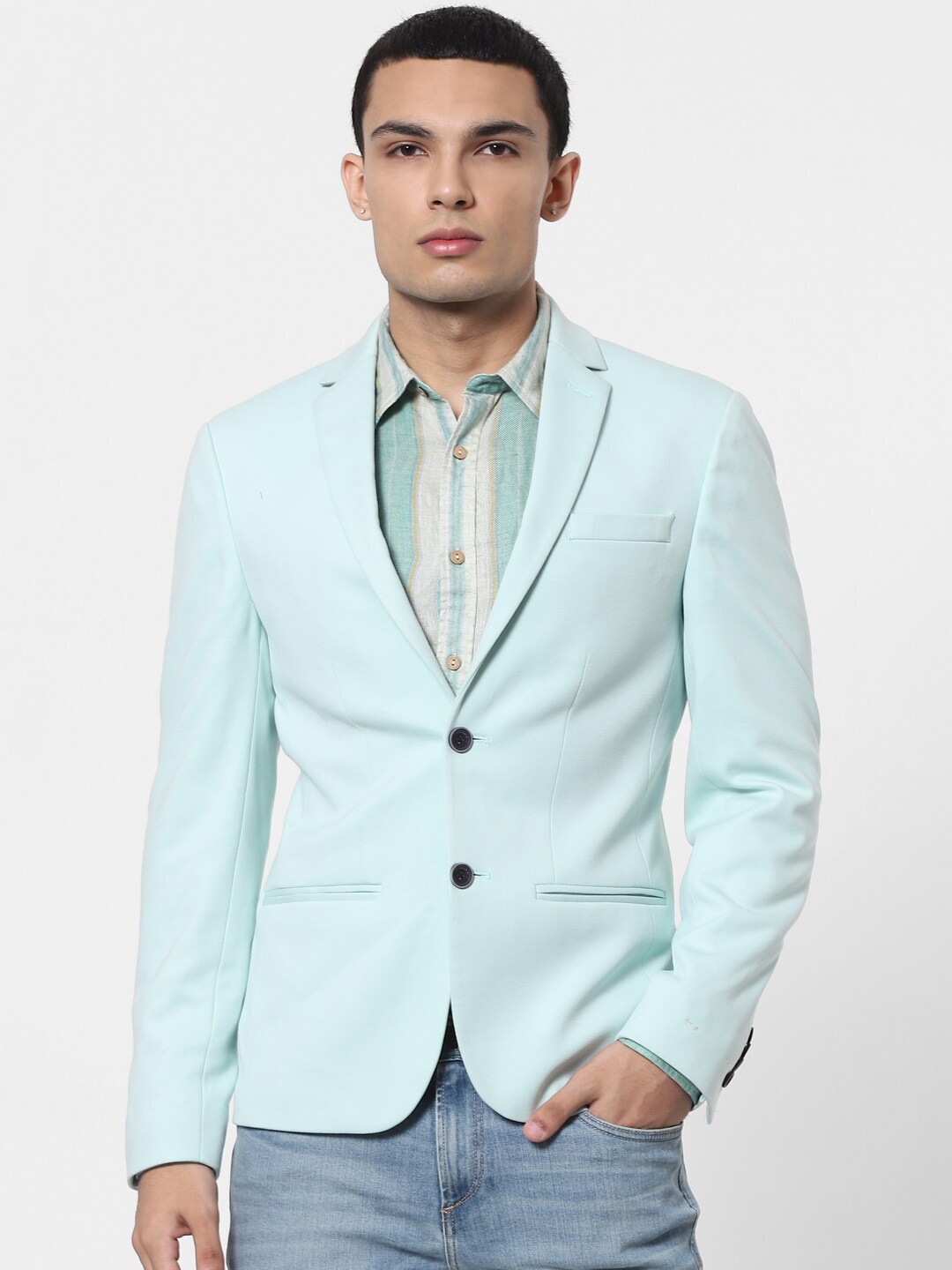 

Jack & Jones Men Blue Solid Single-Breasted Casual Blazer