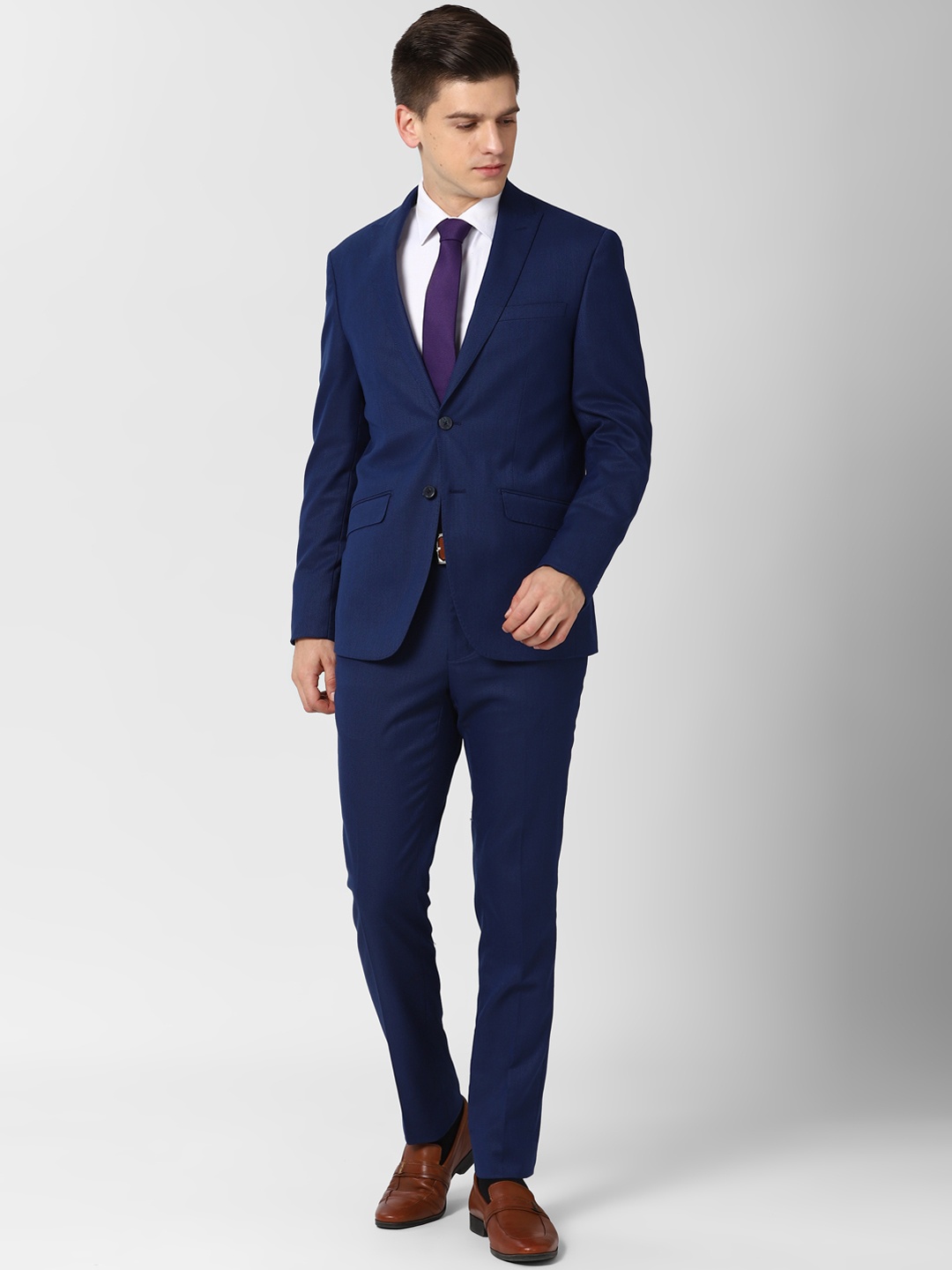 

Peter England Men Navy Blue Self-Design Single-Breasted Neo Slim Fit Formal Suit