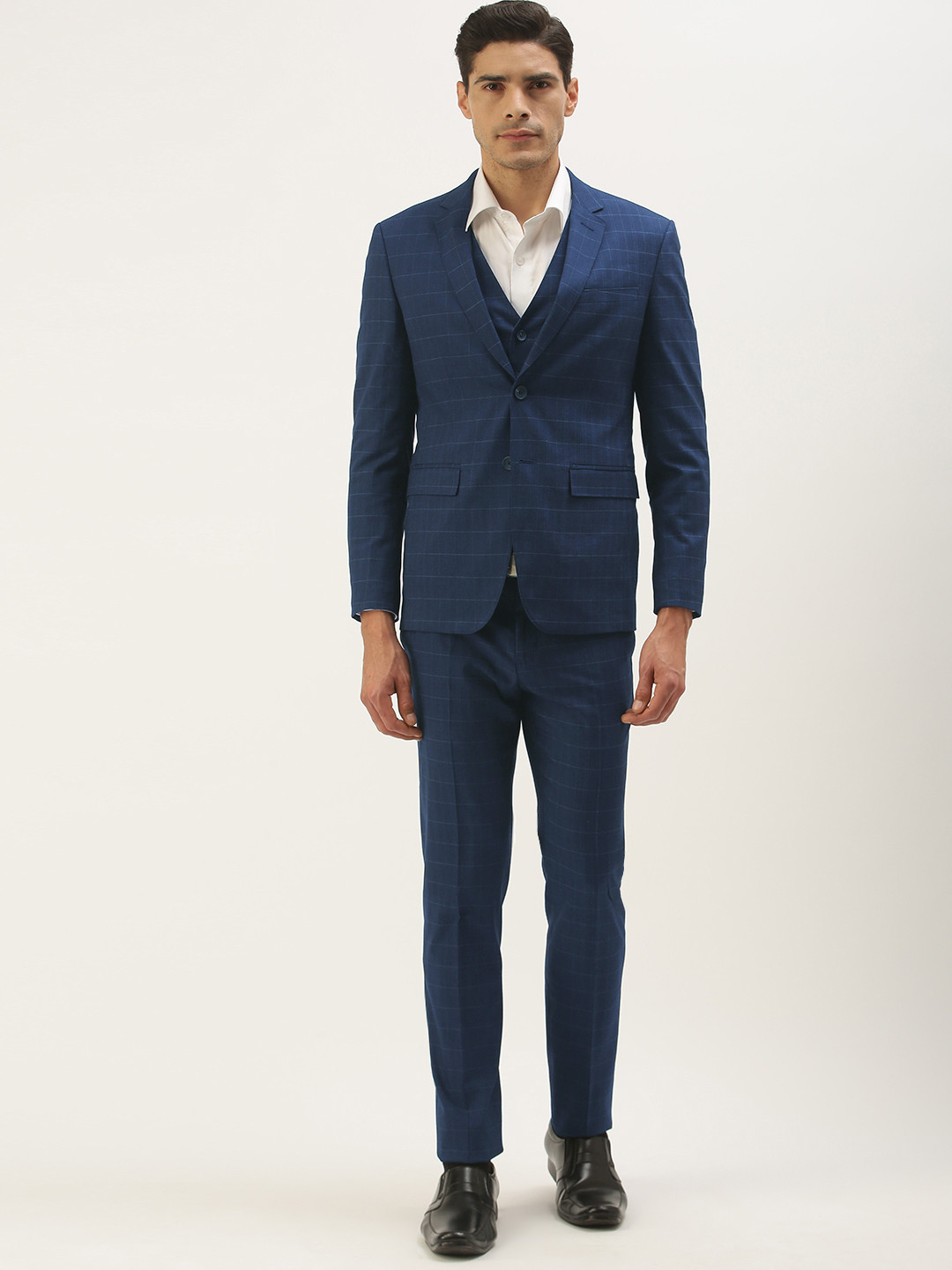 

Peter England Men Navy Blue Checked Neo-Slim Fit Single-Breasted Formal Suit