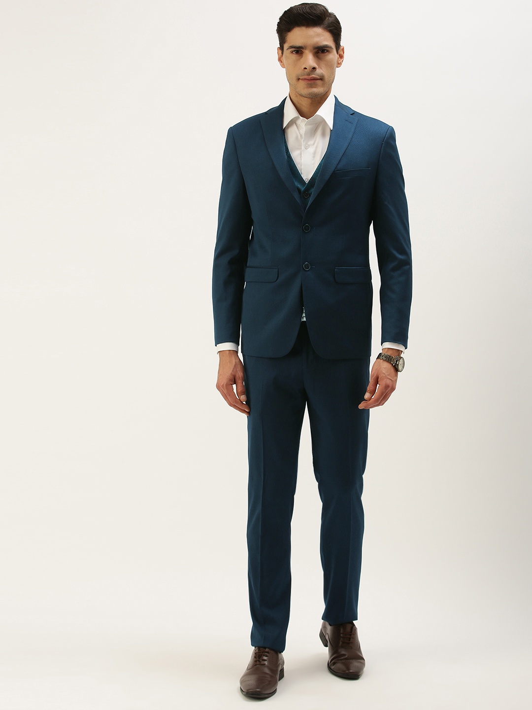 

Peter England Men Blue Self-Design Neo-Slim Fit Single-Breasted Formal Suit