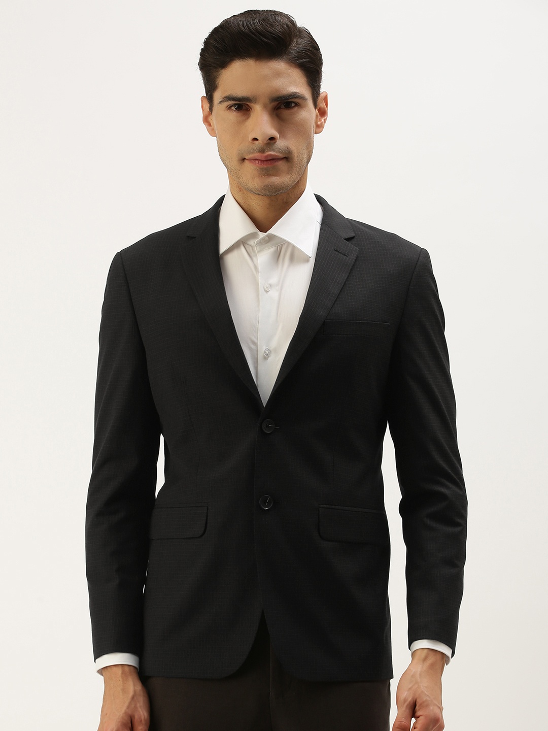 

Peter England Men Black Checked Neo Slim Fit Single-Breasted Formal Blazer
