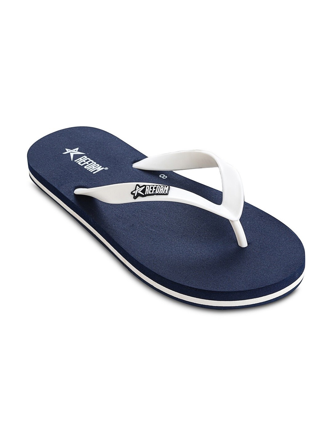 

REFOAM Men Navy Blue & White Colourblocked Rubber Room Slippers