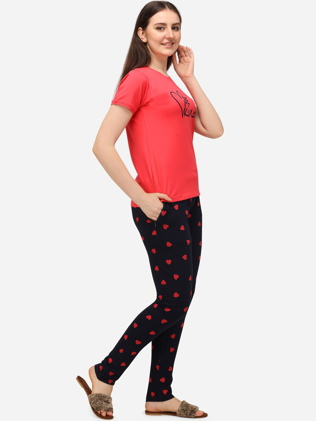 

Lenissa Women Coral & Black Printed Night Suit