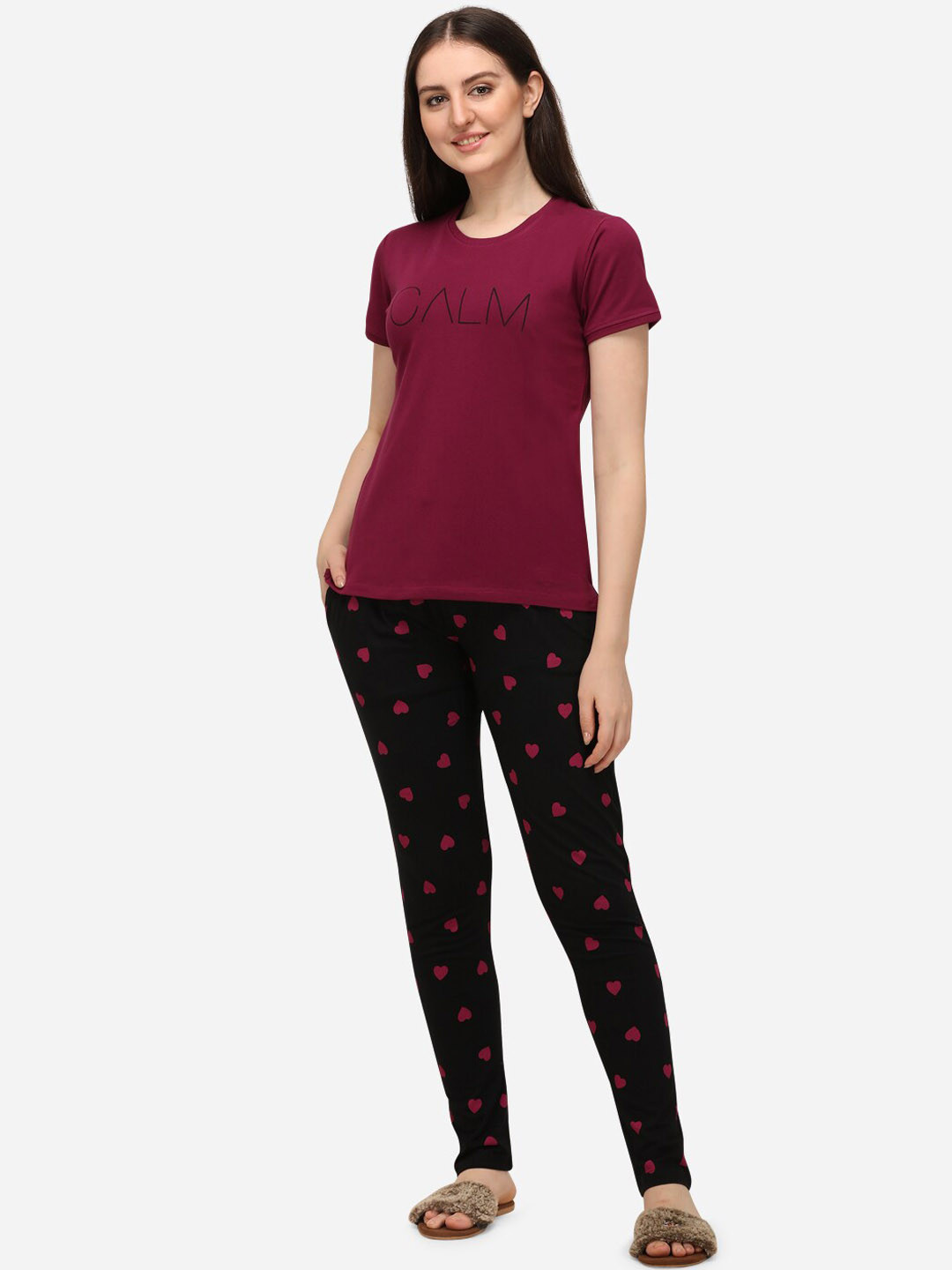

Lenissa Women Black & Pink Printed T-Shirt & Pyjama Night suit