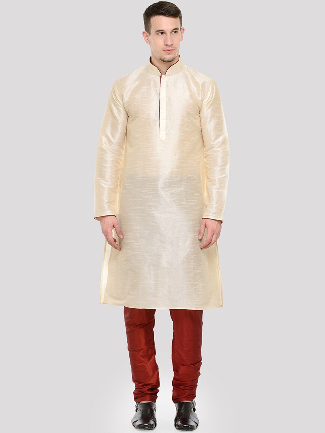 

RG DESIGNERS Men Cream-Coloured Regular Kurta with Churidar