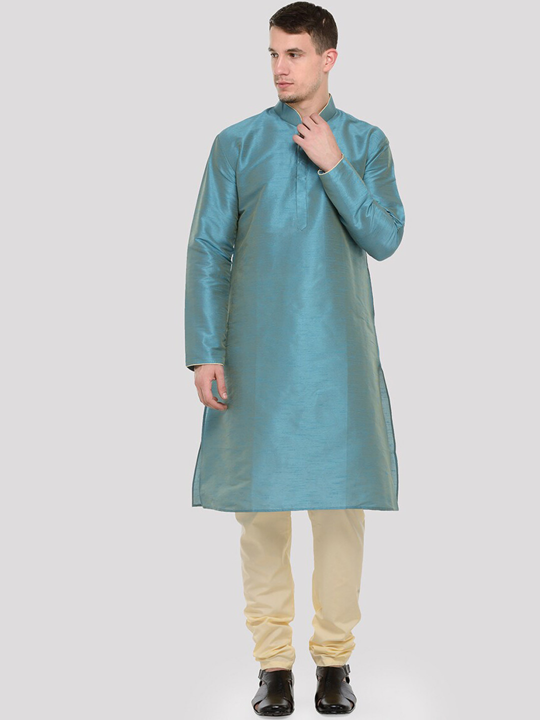 

RG DESIGNERS Men Green Regular Kurta with Churidar