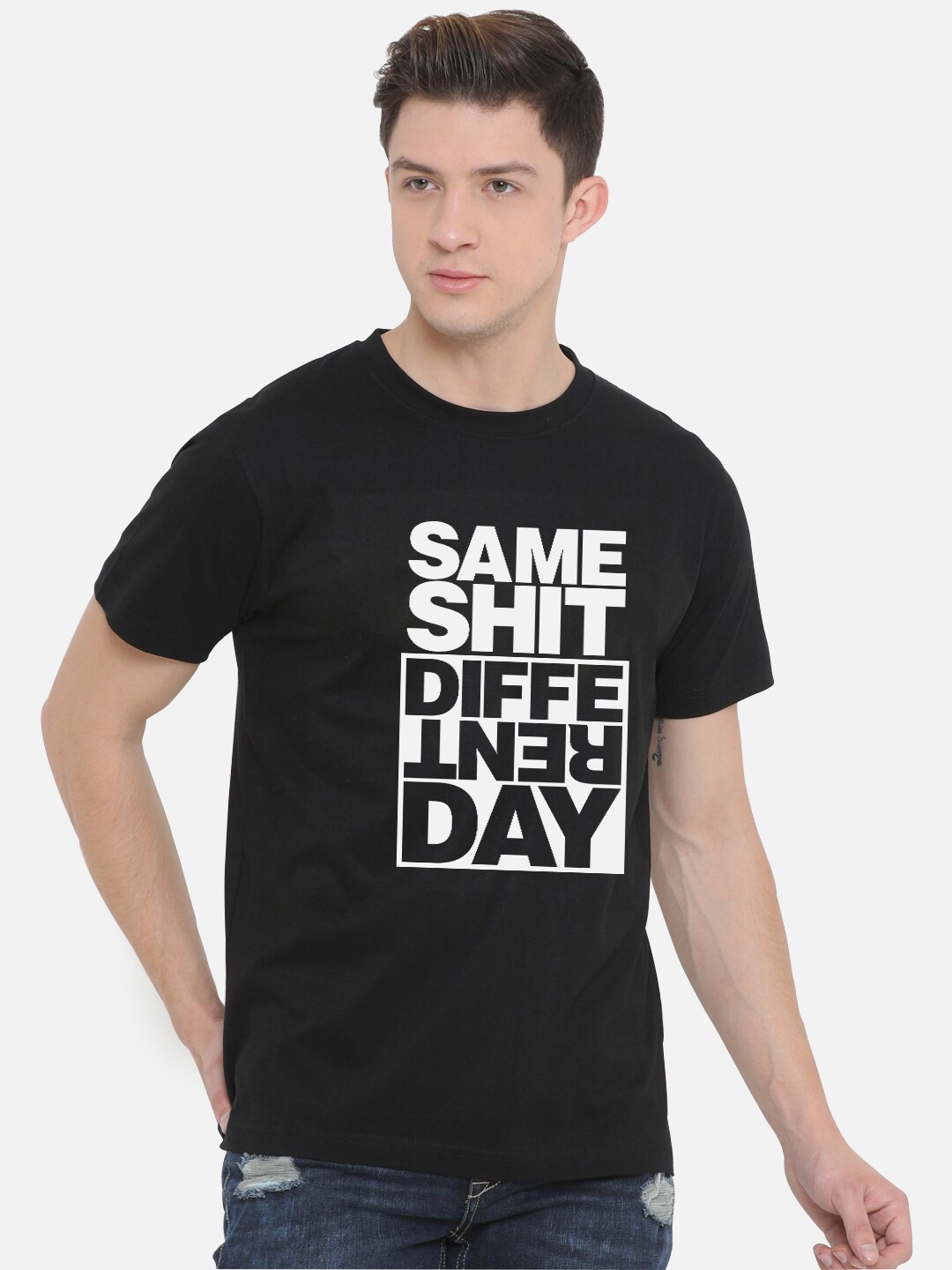 

Fully Filmy Men Black Typography Printed T-shirt
