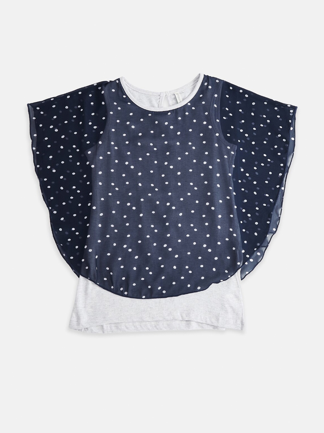 

Pantaloons Junior Navy Blue Pure Silk Georgette Cape Top