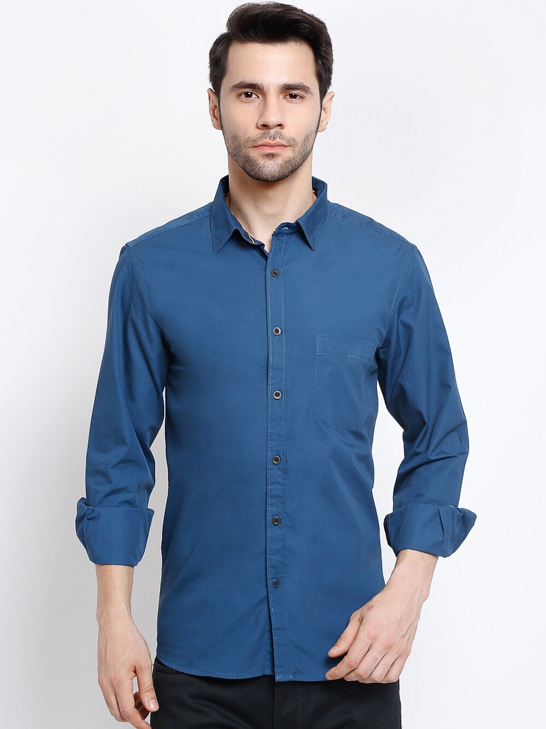 

Cantabil Men Navy Blue Opaque Cotton Casual Shirt