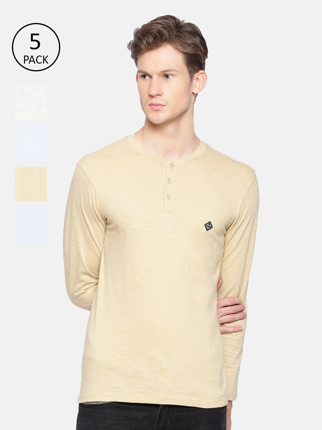 

Almo Wear Men Pack Of 5 Pure Cotton Slub Henley Neck Pure Cotton T-shirts, White