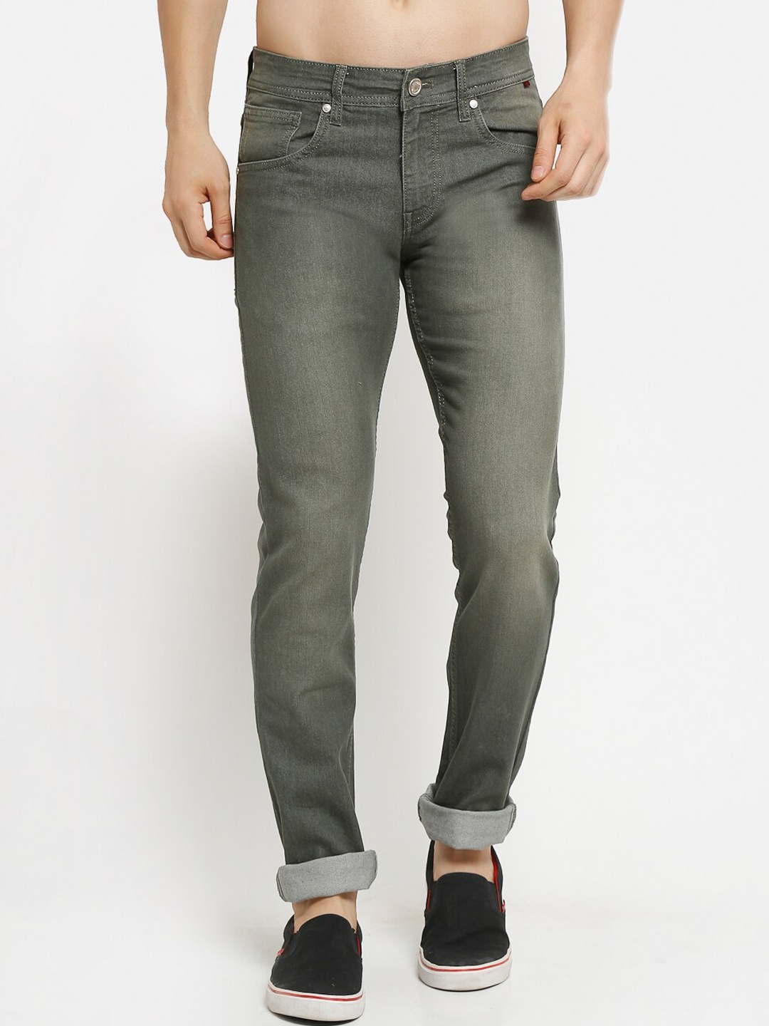

Cantabil Men Olive Green Slim Fit Light Fade Jeans