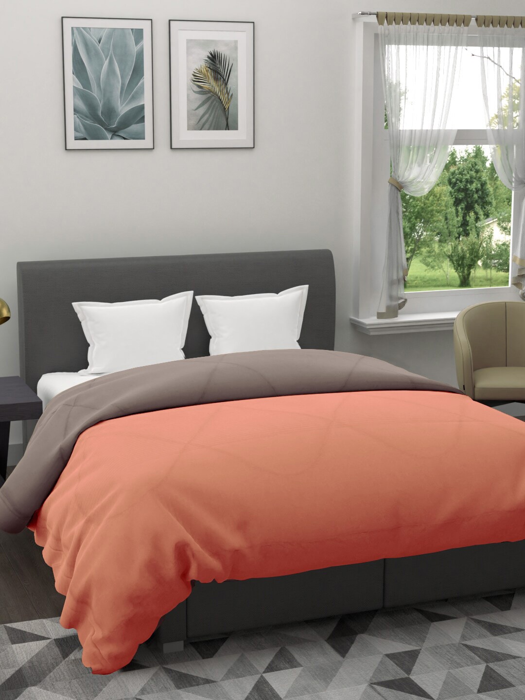 

Clasiko Peach-Coloured & Grey AC Room 120 GSM Reversible Double Bed Quilt