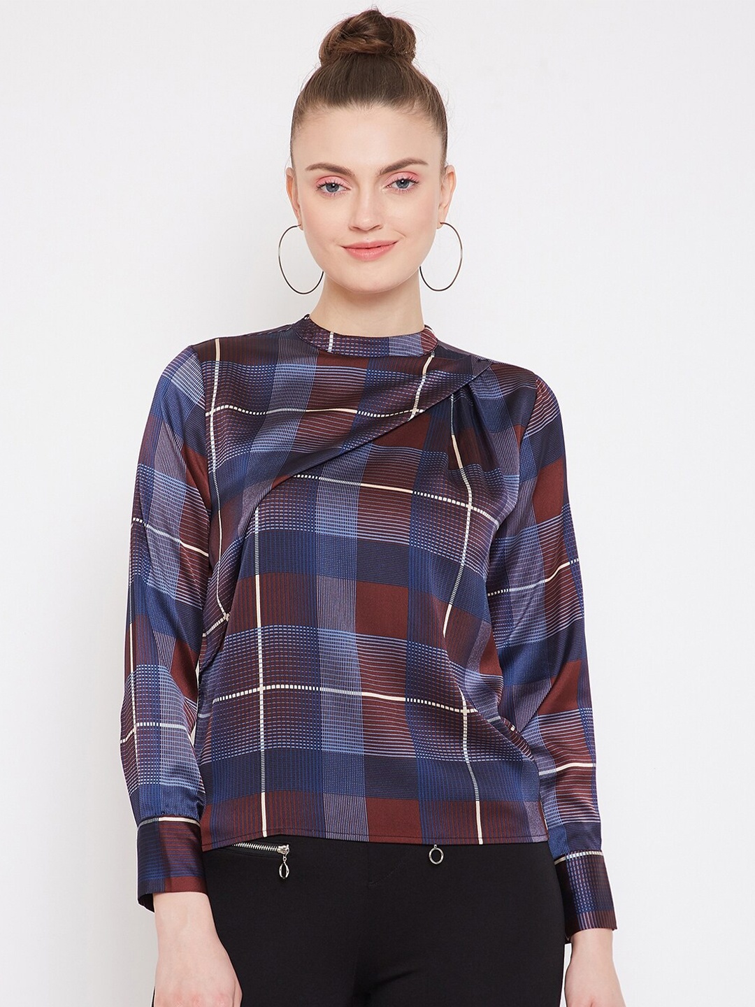 

Madame Navy Blue Checked Regular Top