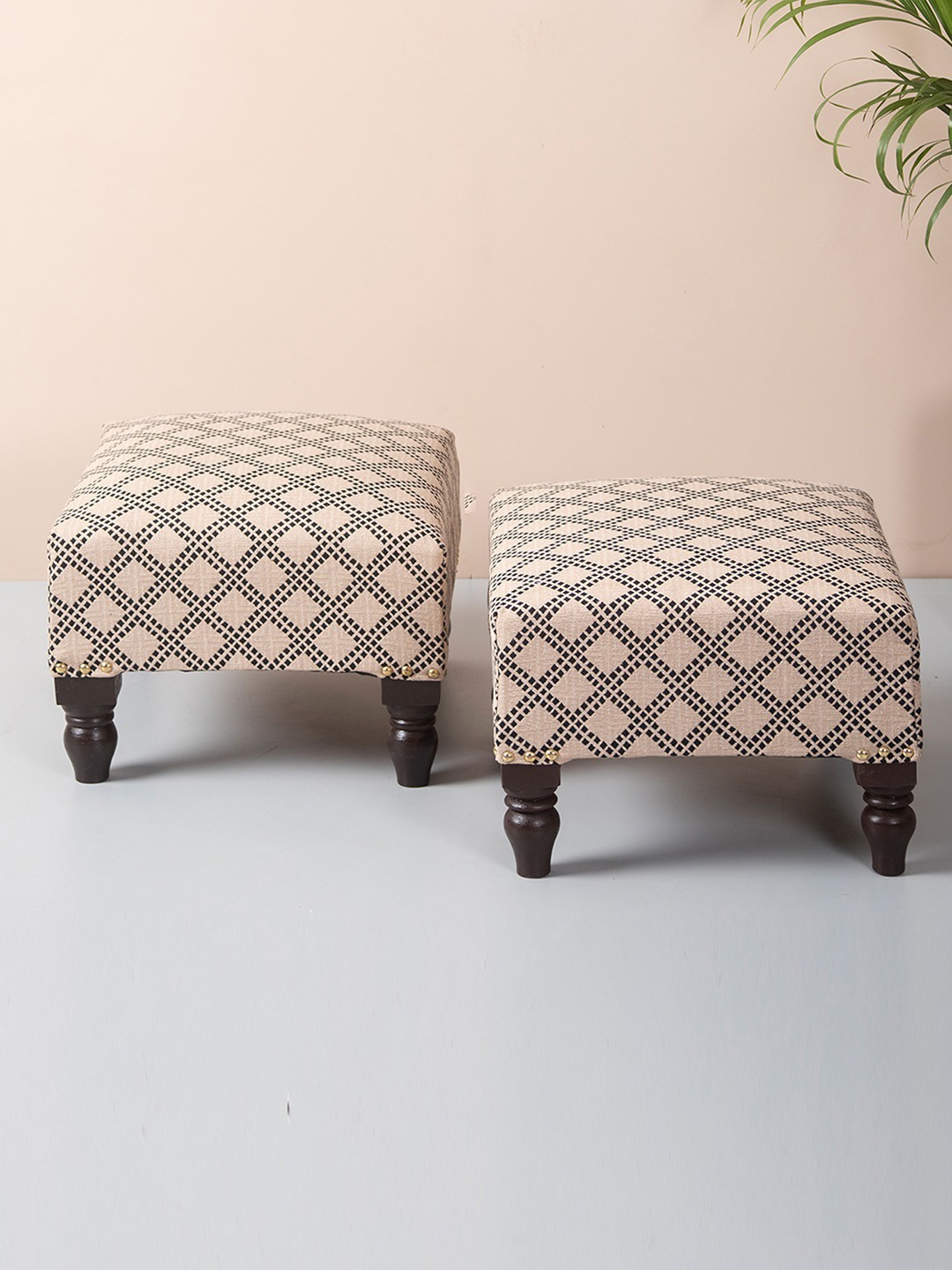 

nestroots Beige & Brown Printed 2 Pieces Square Shape Sitting Wide Ottoman