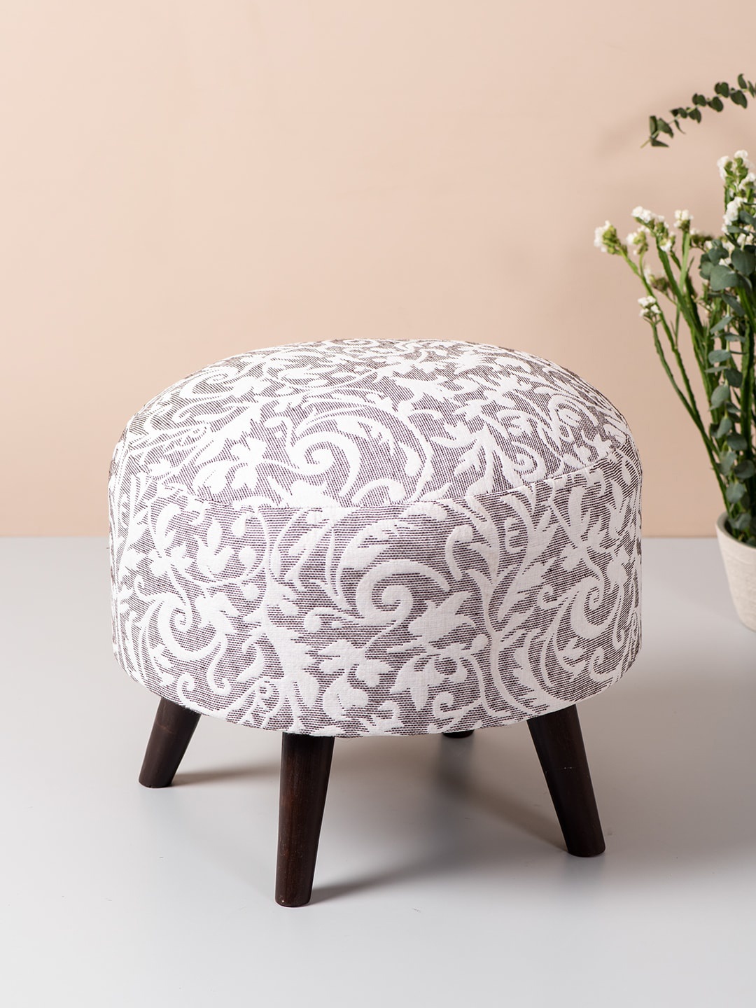 

nestroots White & Grey Ethnic Motifs Printed Wooden Ottoman Stool