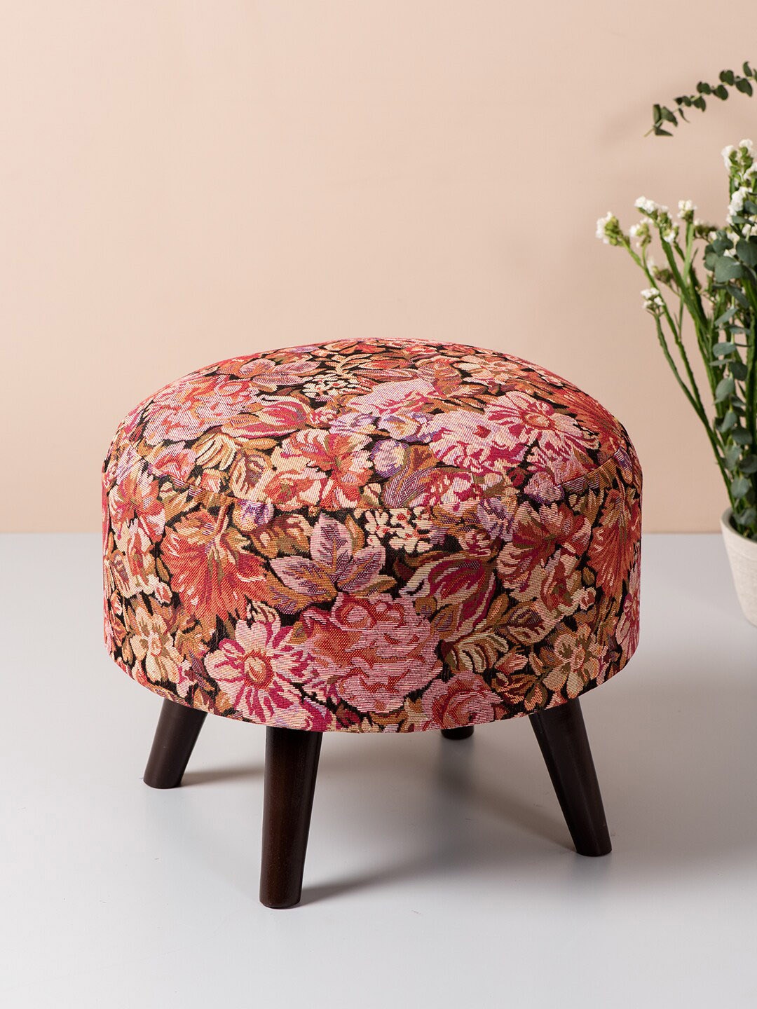 

nestroots Pink Round Shape Wooden Sitting Storage Ottoman Organiser