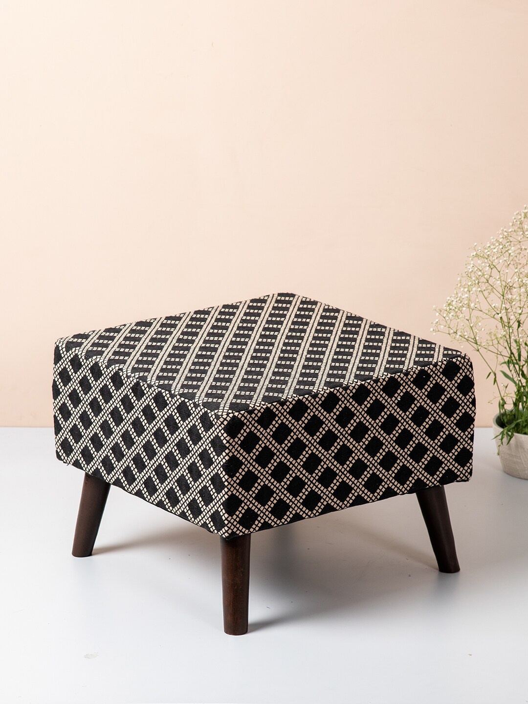 

nestroots Black & Beige Square Shape Sitting Wide Storage Ottoman Organiser