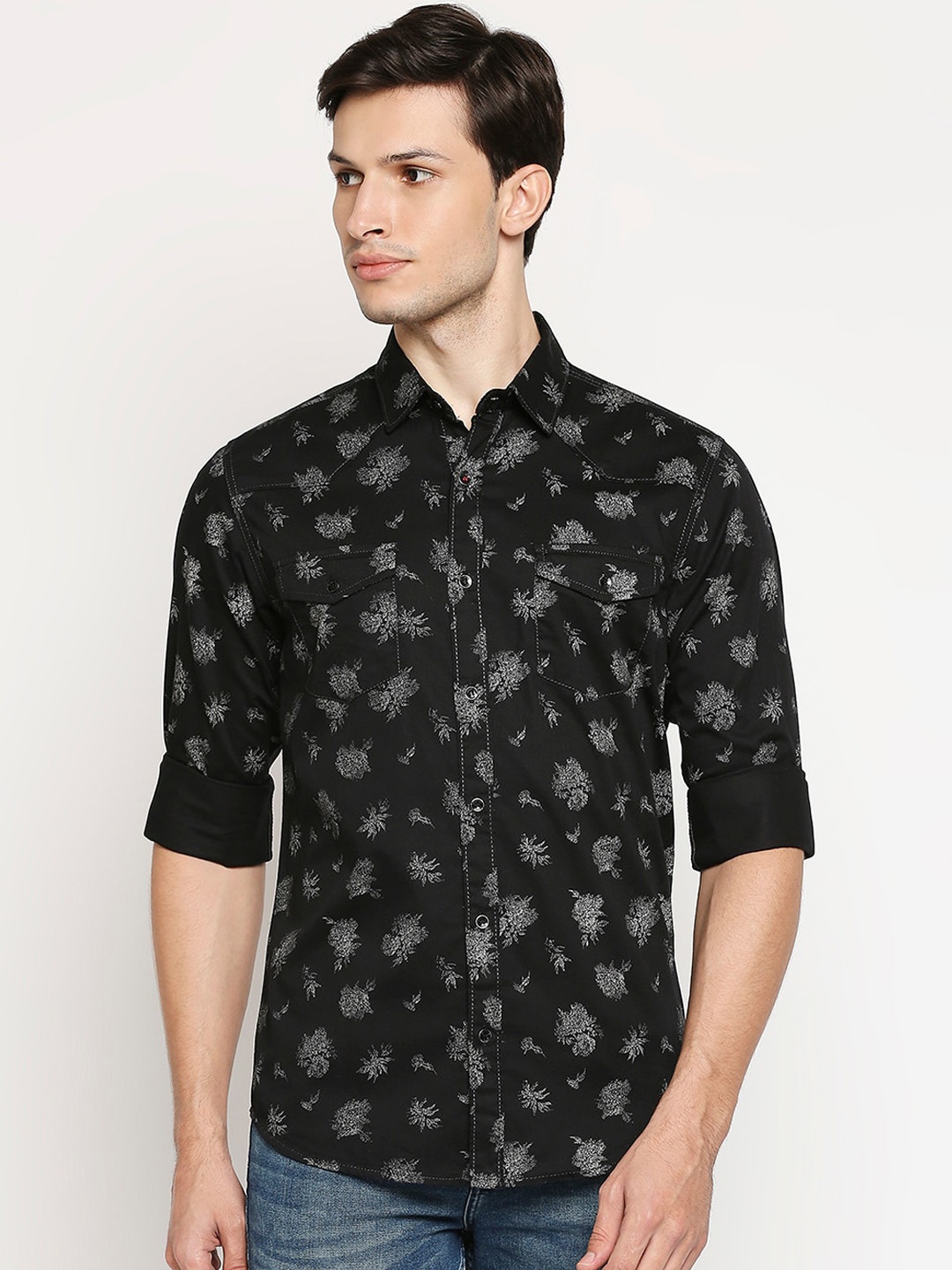 

Mufti Men Black Pure Cotton Slim Fit Opaque Printed Casual Shirt