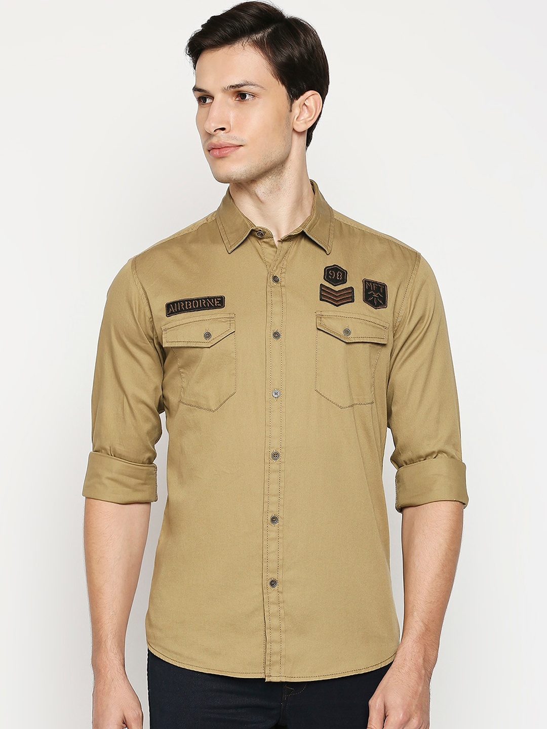 

Mufti Men Khaki Slim Fit Opaque Cotton Casual Shirt