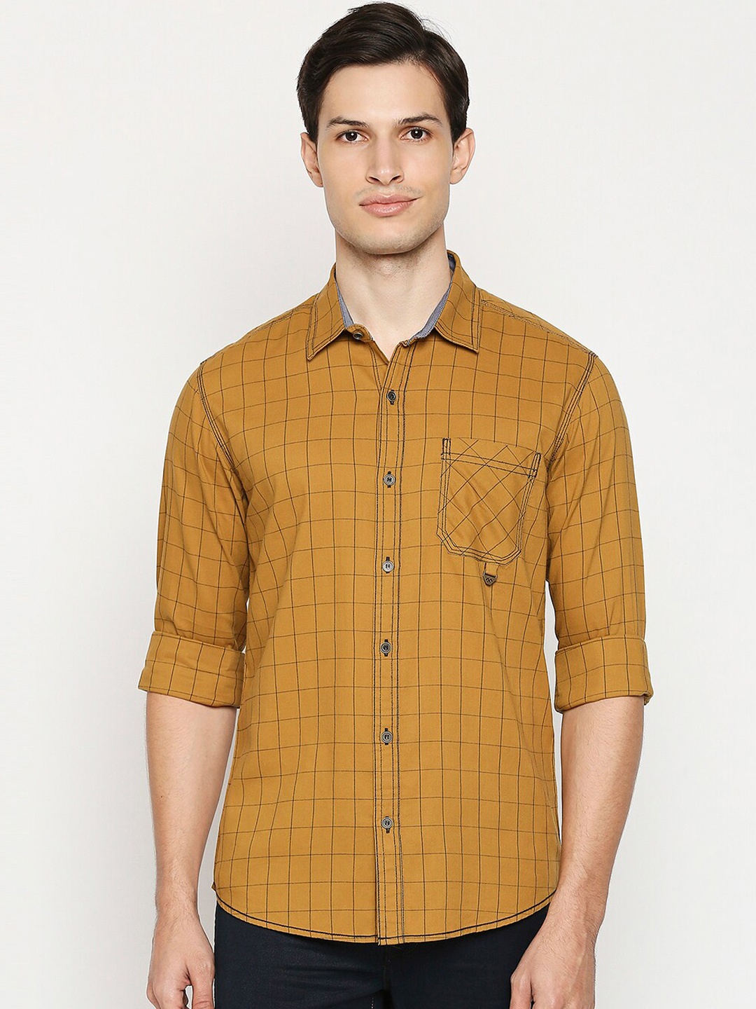 

Mufti Men Khaki Slim Fit Windowpane Checks Opaque Checked Casual Shirt