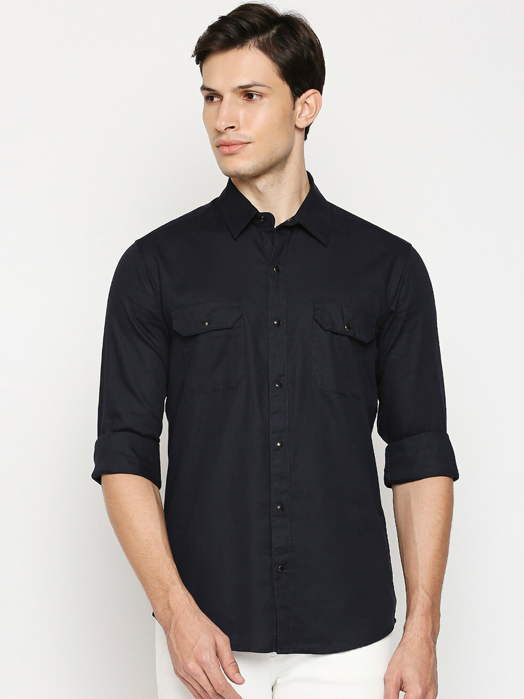 

Mufti Men Navy Blue Slim Fit Opaque Pure Cotton Casual Shirt