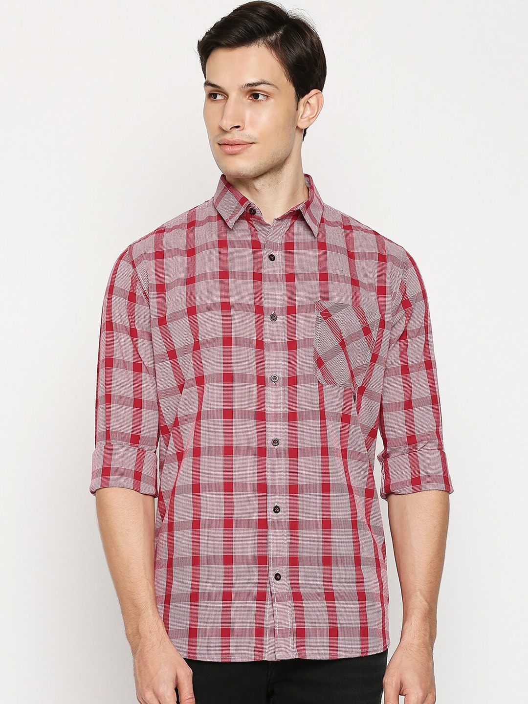 

Mufti Men Red Pure Cotton Slim Fit Tartan Checked Casual Shirt