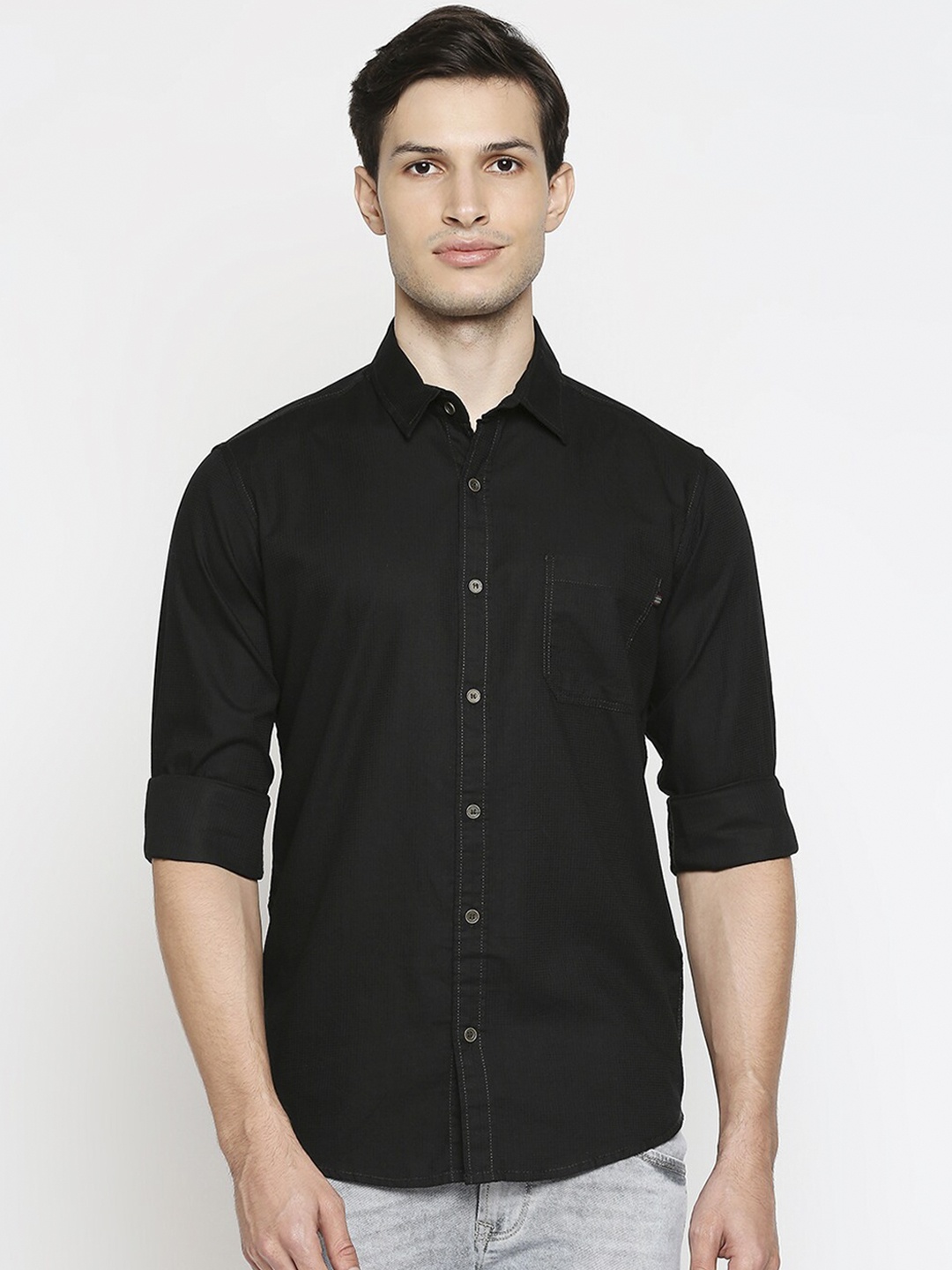 

Mufti Men Black Slim Fit Opaque Casual Shirt