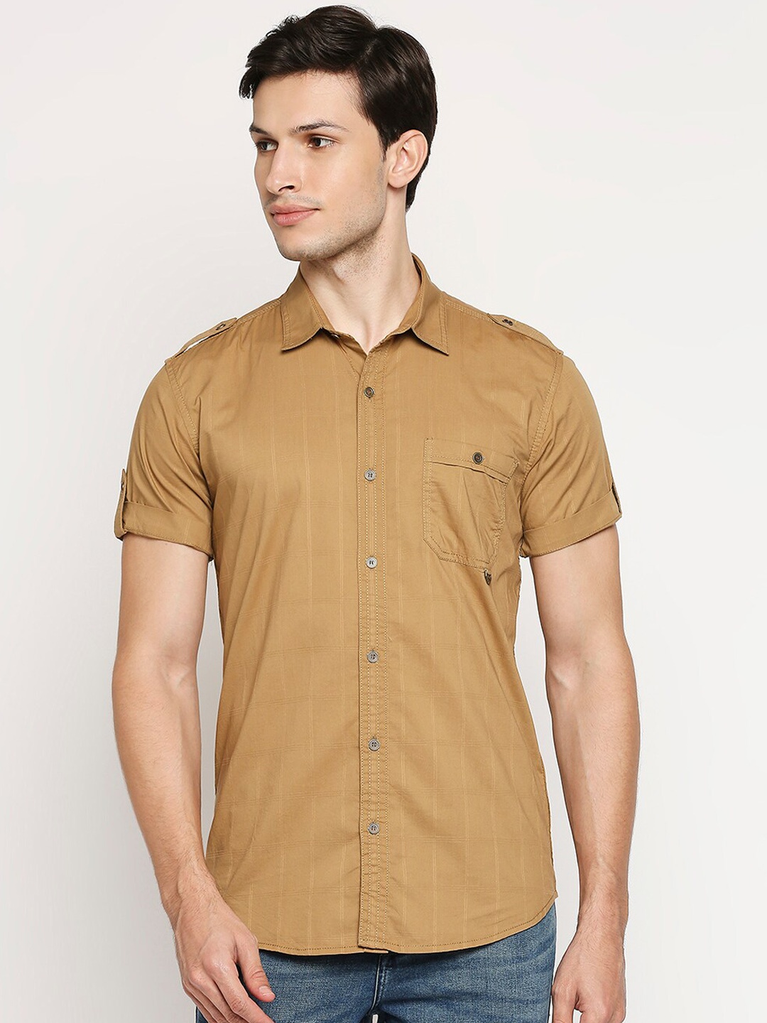 

Mufti Men Khaki Slim Fit Opaque Pure Cotton Casual Shirt