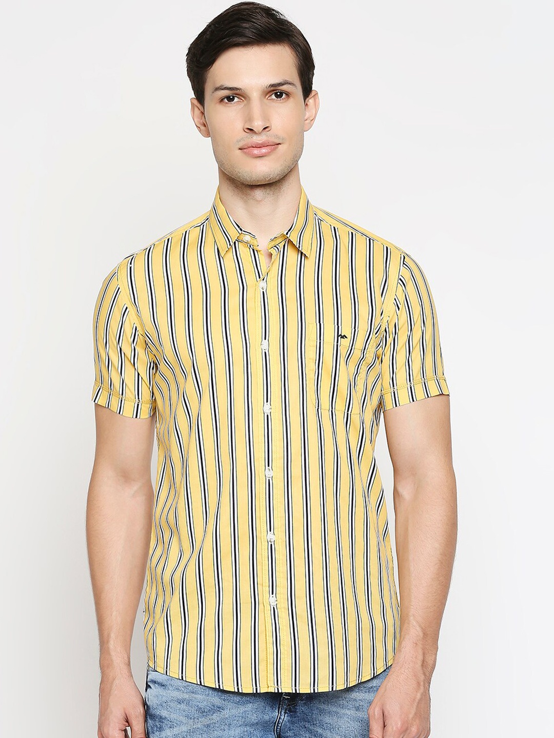 

Mufti Men Yellow Slim Fit Opaque Striped Casual Shirt