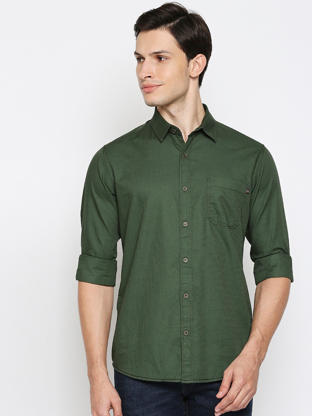 

Mufti Men Olive Green Slim Fit Opaque Casual Shirt