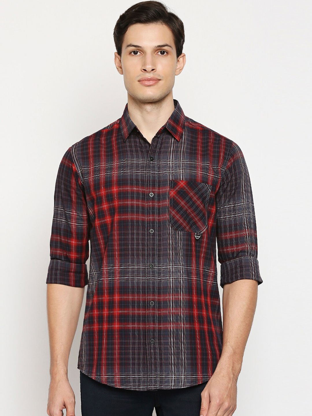 

Mufti Men Red Slim Fit Tartan Checks Opaque Checked Casual Shirt