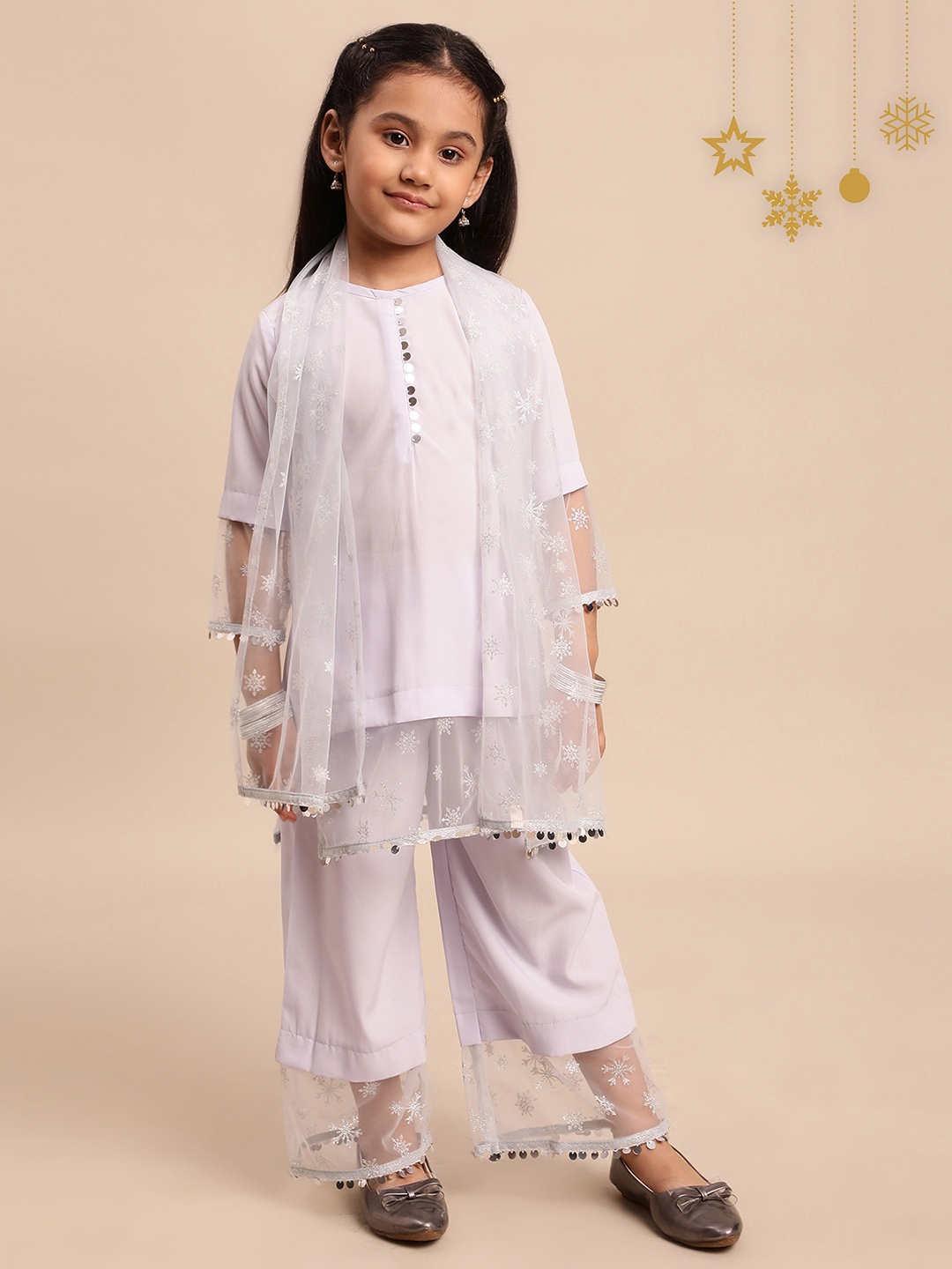 

Ahalyaa Girls Blue Printed Kurta With Palazzos & Dupatta