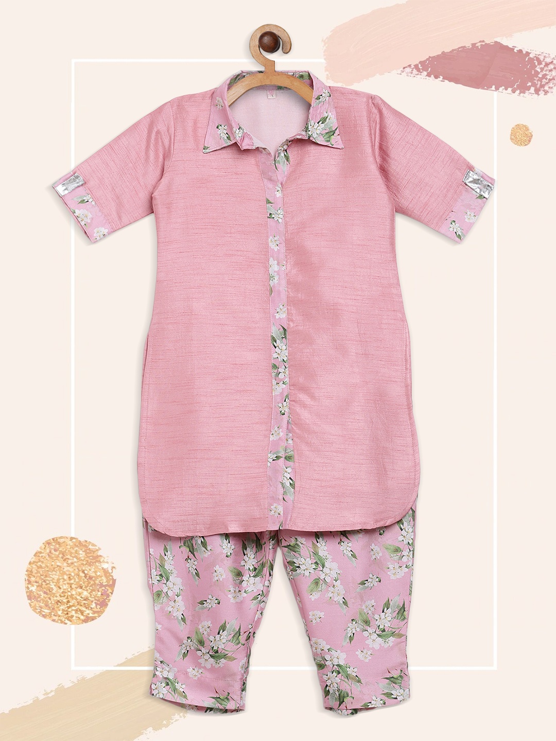 

Ahalyaa Girls Pink Layered Kurta with Pyjamas