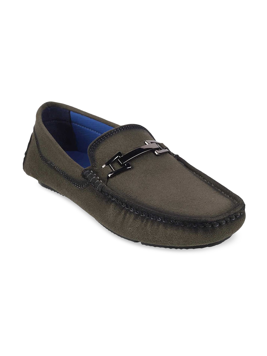 

Mochi Men Olive Green Solid Leather Loafers