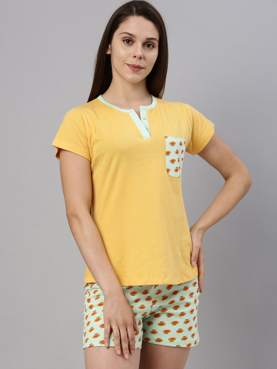 

Curare Women Yellow Printed Night suit