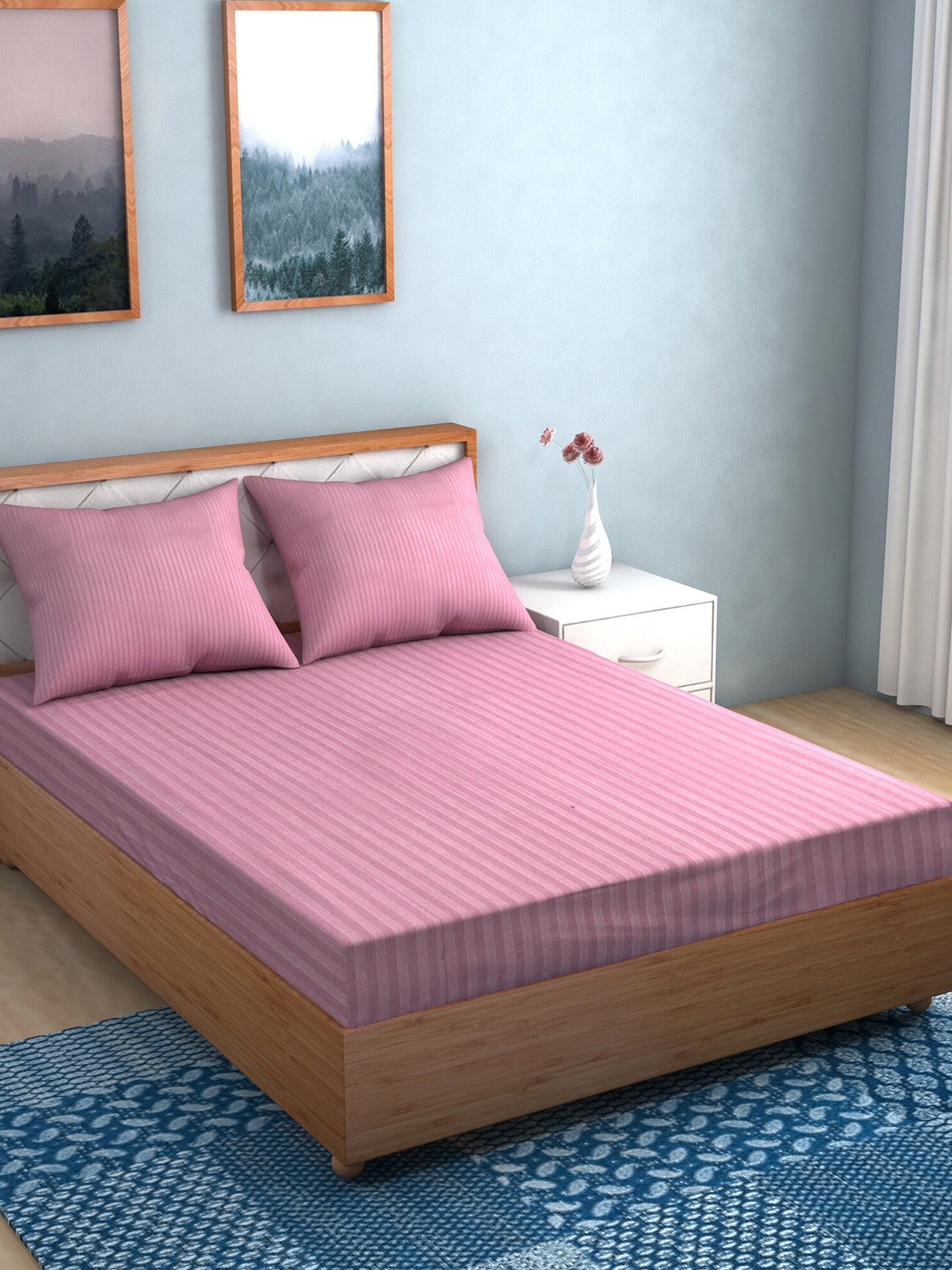 

Niamh by Tag 7 Purple Striped 144 TC King Bedsheet with 2 Pillow Covers