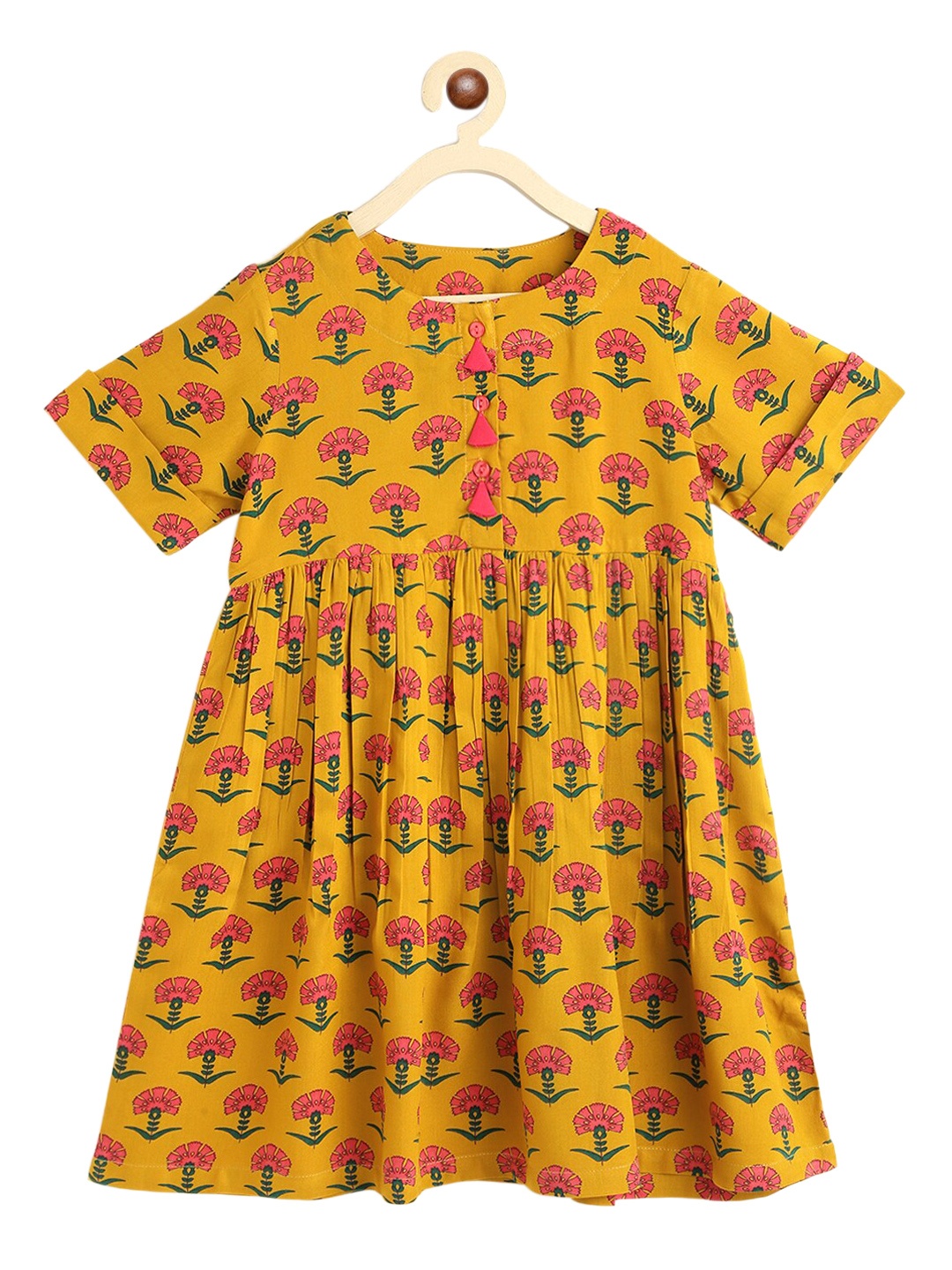 

Campana Girls Mustard Yellow & Pink Floral Printed Dress