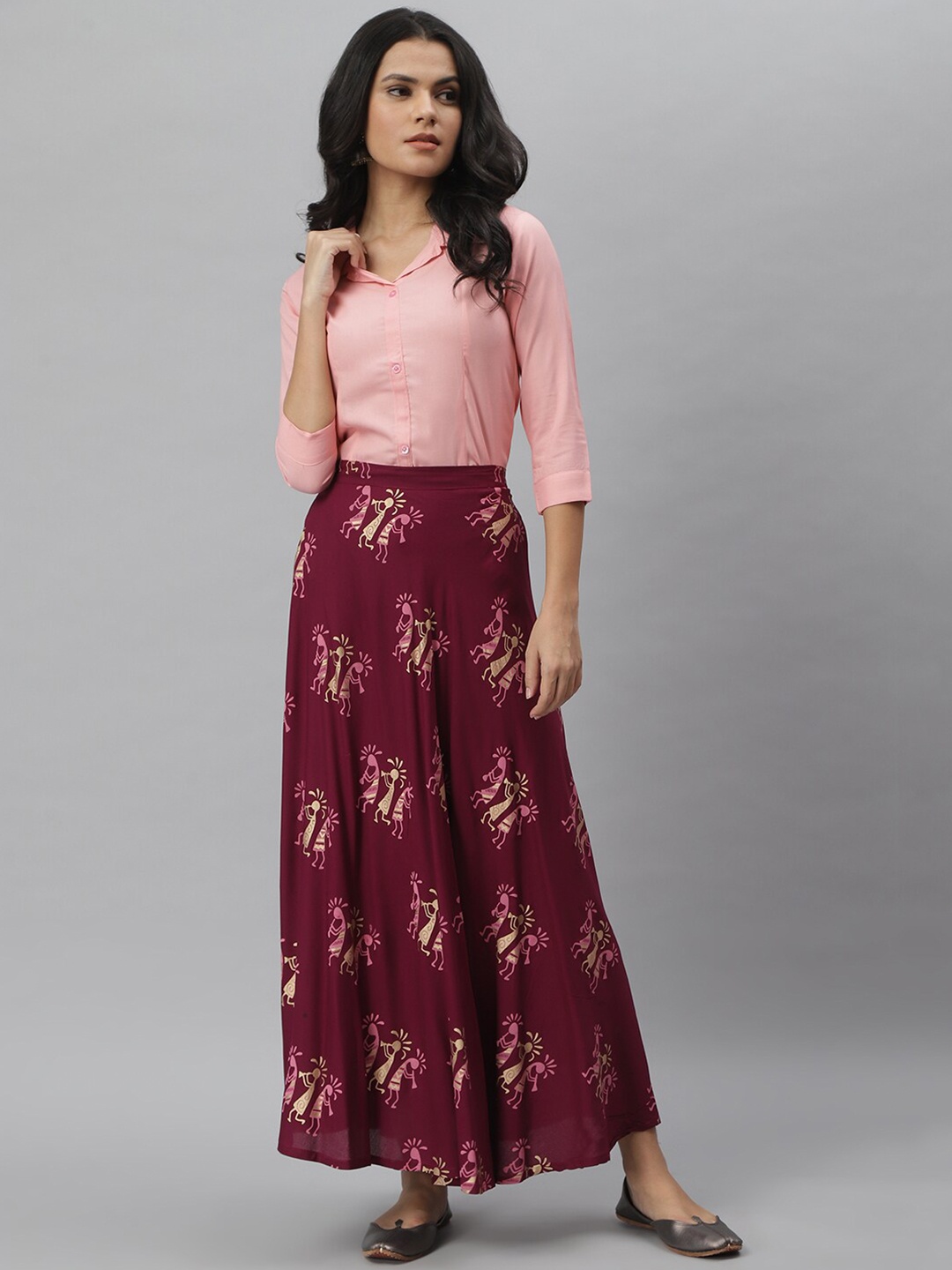 

Stylum Women Pink & Maroon Shirt with Skirt