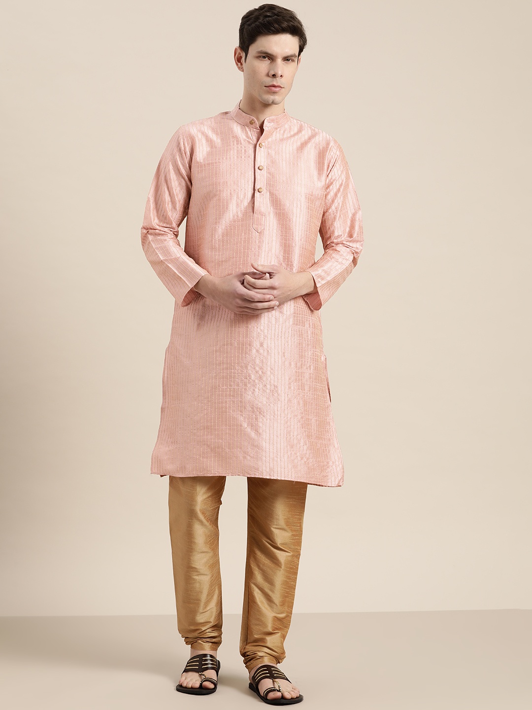 

SOJANYA Men Pink Regular Kurta with Churidar