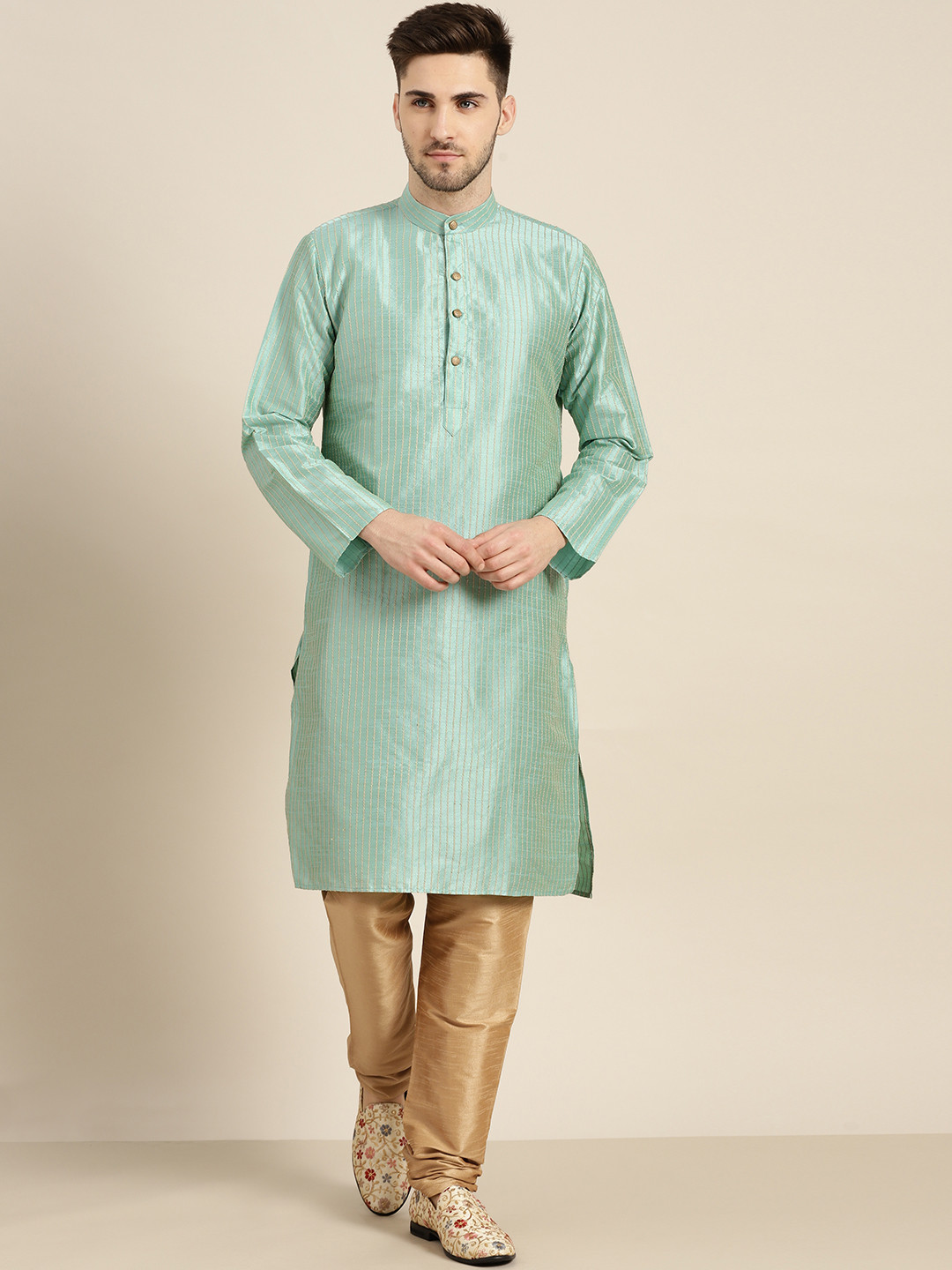 

SOJANYA Men Sea Green Regular Kurta with Churidar
