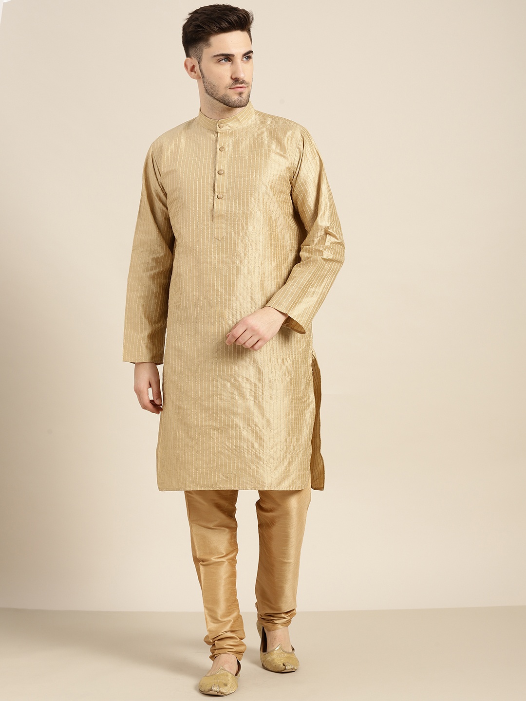

SOJANYA Men Gold-Toned Regular Kurta with Churidar