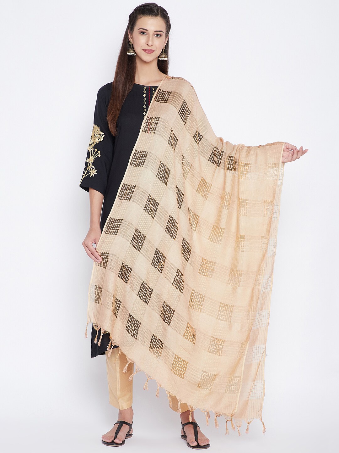 

Clora Creation Women Beige Checked Pure Cotton Dupatta