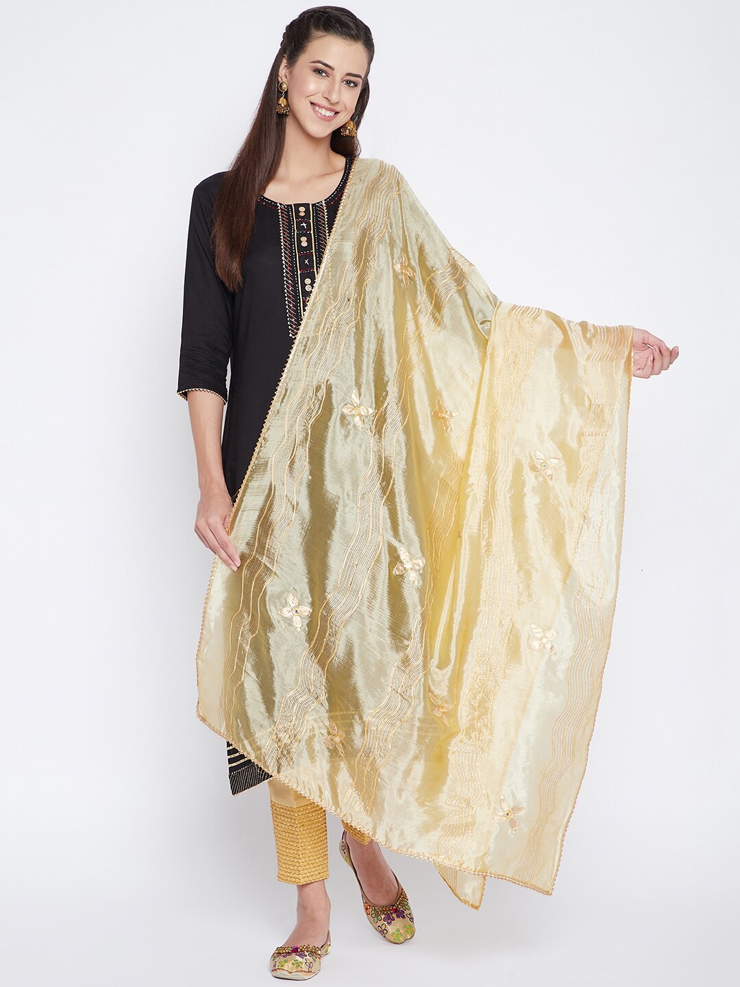 

Clora Creation Tan Ethnic Motifs Embroidered Dupatta with Mirror Work